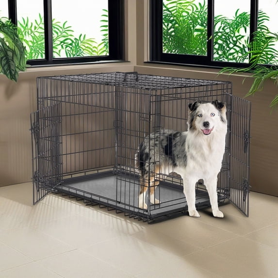 Demi Bonn 42" Dog Crates for Large Dogs Folding Mental Wire Pet Cage Outdoor and Indoor Dog Kennels with Double-Door, Divider Panel, Removable Tray, Black