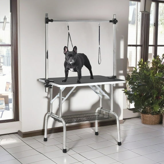 Demi Bonn 42" Dog Pet Grooming Table, Adjustable Arm Foldable Non-Slip Top, Rust-Proof, Waterproof, Warp-Free Trimming Table for Pets, Black