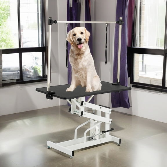 Demi Bonn 42" Heavy Duty Electric Lifting Pet Dog Grooming Table with "H" Arm, Anti-Skid Rubber Desktop and Powerful Motor Hydraulic Drying Table for Large Dogs, Black