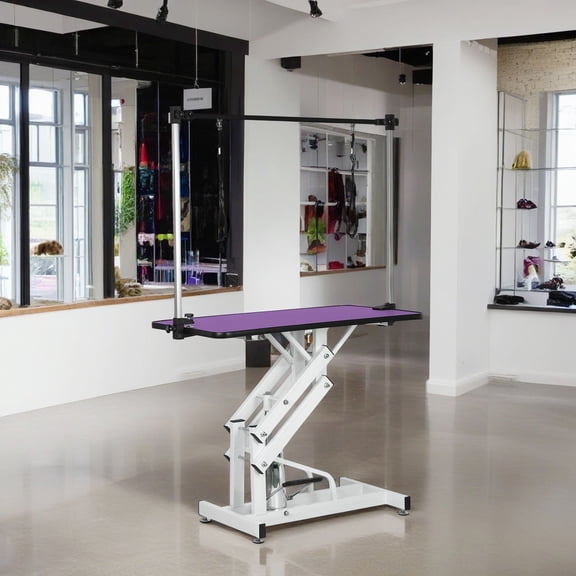 Demi Bonn 42" Heavy Duty Electric Lifting Pet Dog Grooming Table with "H" Arm, Anti-Skid Rubber Desktop and Powerful Motor Hydraulic Drying Table for Large Dogs, Purple