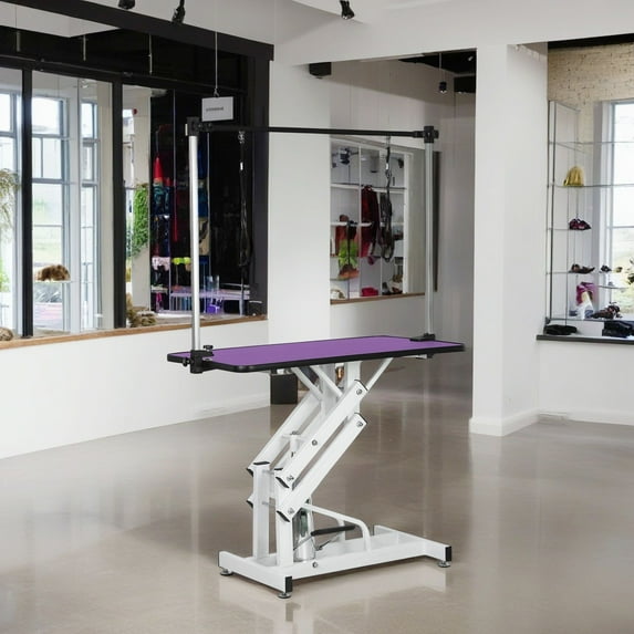 Demi Bonn 42" Heavy Duty Electric Lifting Pet Dog Grooming Table with "H" Arm, Anti-Skid Rubber Desktop and Powerful Motor Hydraulic Drying Table for Large Dogs, Purple