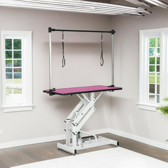 Demi Bonn 42" Heavy Duty Electric Lifting Pet Dog Grooming Table for Large Dogs with "H" Arm, Anti-Skid Rubber Desktop and Powerful Motor, Pink