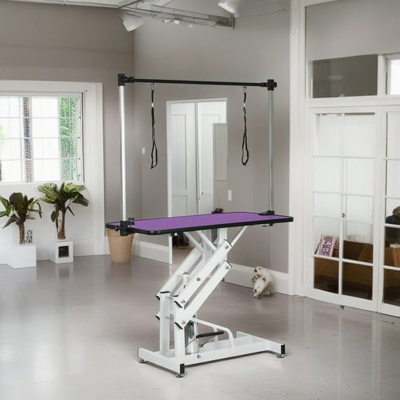 Demi Bonn 42" Heavy Duty Electric Lifting Pet Dog Grooming Table for Large Dogs with "H" Arm, Anti-Skid Rubber Desktop and Powerful Motor, Purple
