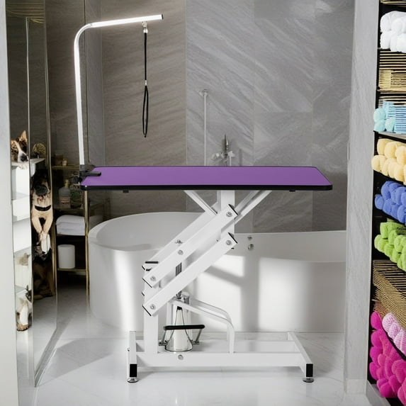 Demi Bonn 42" Pet Grooming Table for Dogs Cats, Z-Lift Adjustable Heavy Type Hydraulic Grooming Table, Foldable Dog Grooming Table for Home, Purple