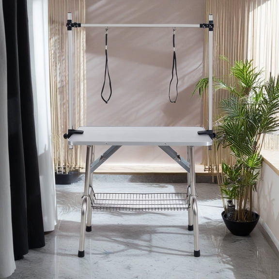 Demi Bonn 42" Pet Grooming Table for Large Dogs Adjustable Height Portable Trimming Table Drying Table w/Arm/Noose/Mesh Tray, Gray