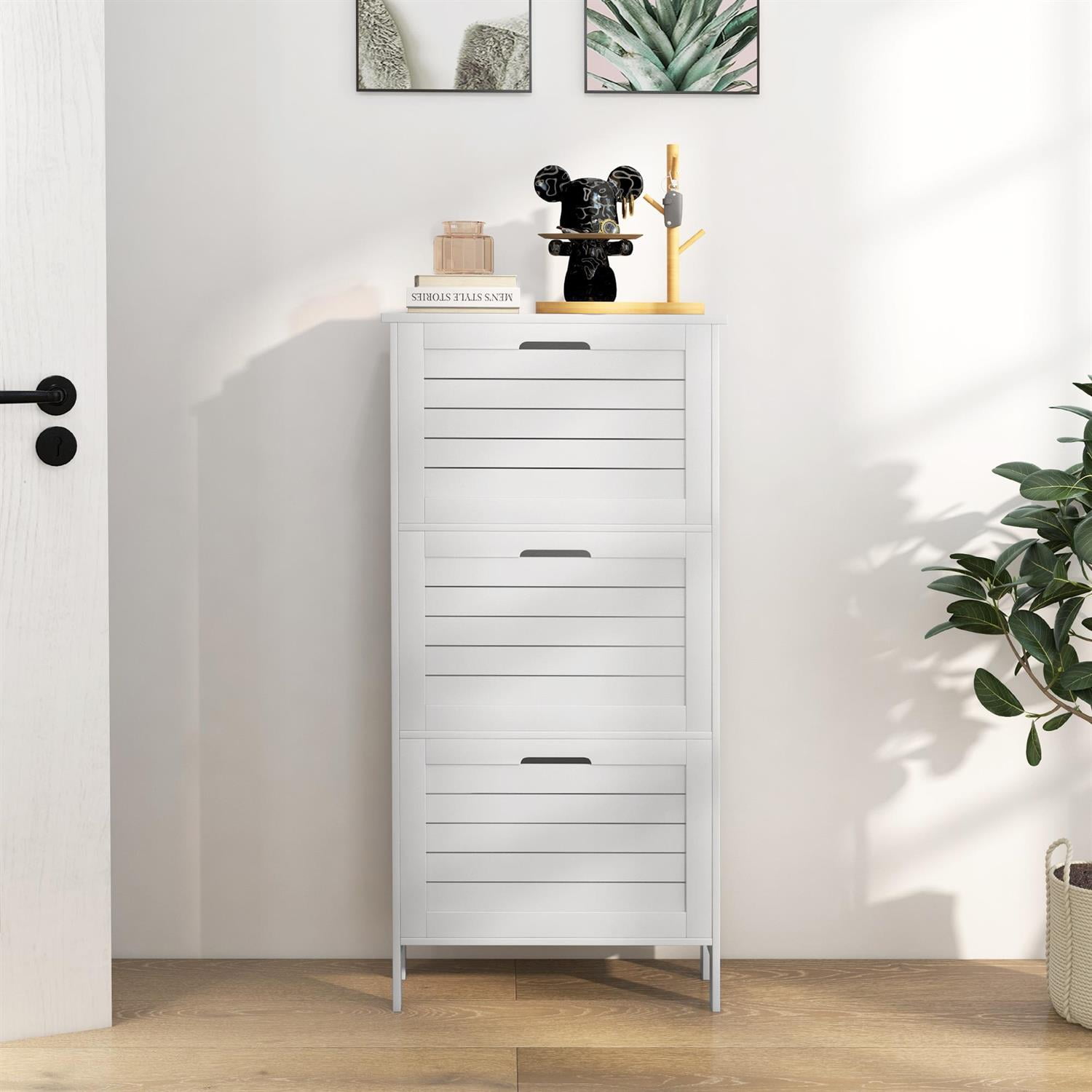 Demi Bonn 42" Shoe Storage Cabinet with Flip Drawers & Louver Doors, Modern Design for Home Use, Storage Solution with 6 Pairs Capacity, White