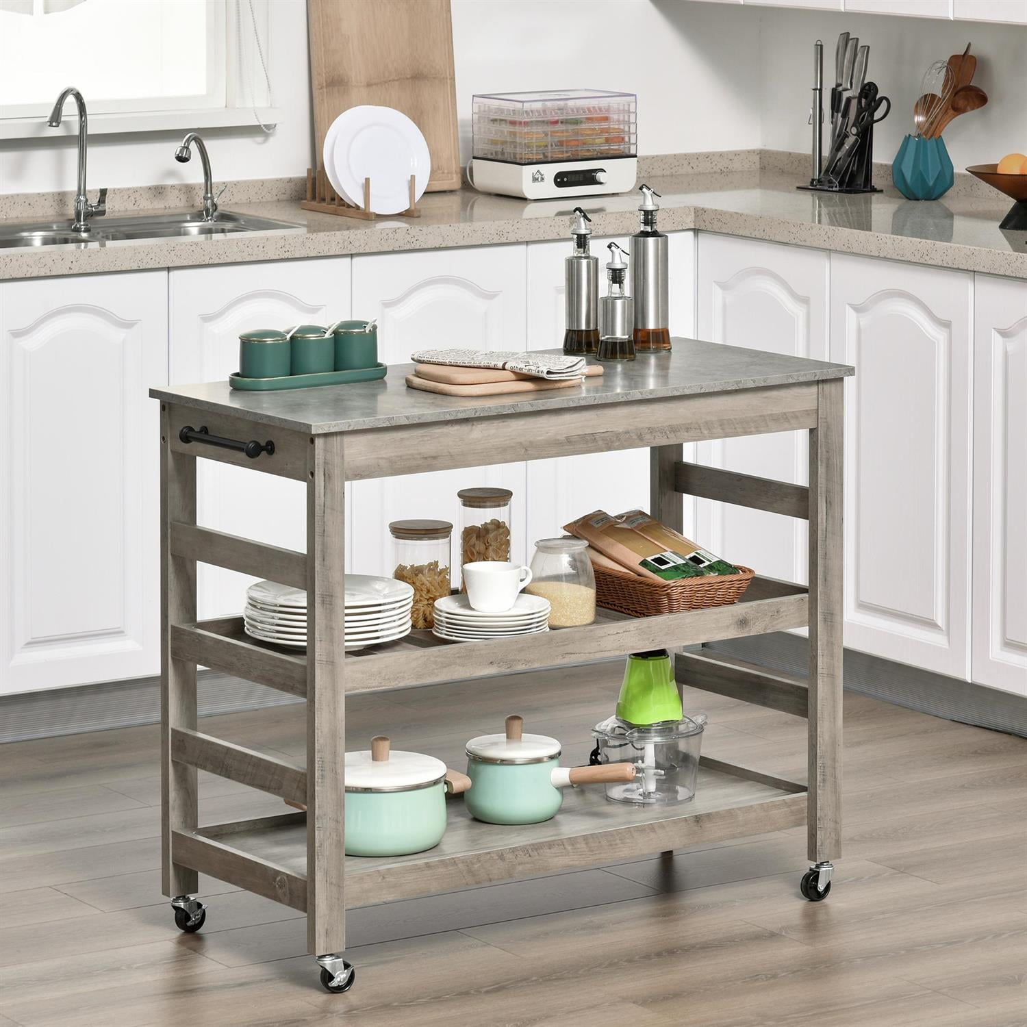 Demi Bonn 42" Stainless Steel Rolling Kitchen Island Trolley, Kitchen Utility Cart with Multiple Storage, Mobile Kitchen Workstation for Home Cooking, Gray
