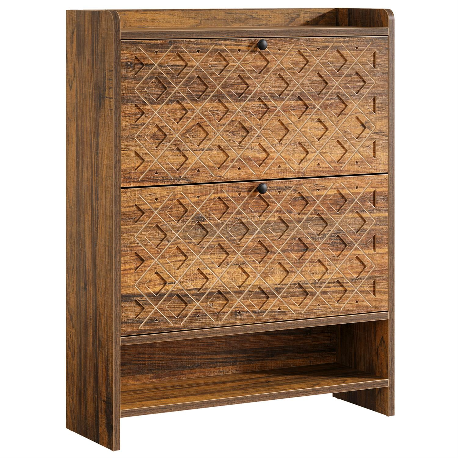 Demi Bonn 42" Wooden Shoe Cabinet, 2-Drawer Entryway Storage, Space-Saving Entryway, Modern Home Decor, Brown