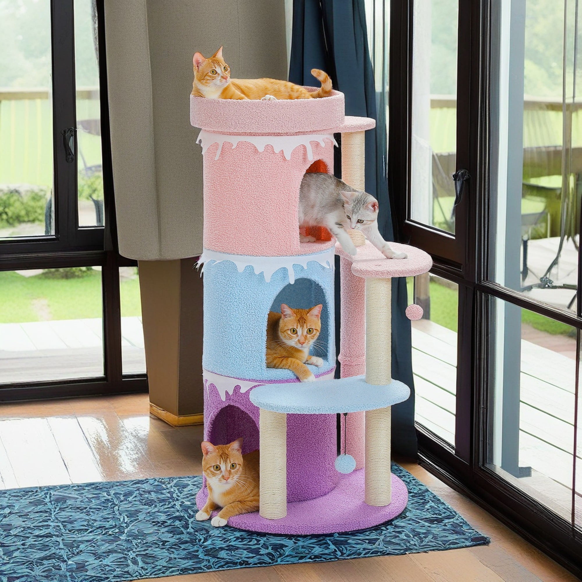 Pink 43'' Multi-Level Cat Tree Tower with Sisal Scratching Posts