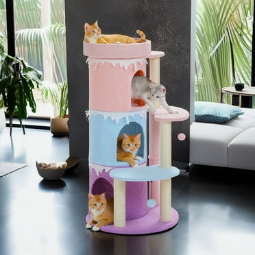 Demi Bonn 43" Cat Tree Tower for Indoor Large Cats, Cat Bed House with 3 Large Cat Condos and Sisal Covered Scratching Posts for Kittens, Pink
