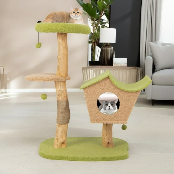 Demi Bonn 43" Cat Tree Tower with Luxury Condo for Indoor Large Cats with Scratching Posts, Wood Kittens Pet Activity Tree, Green