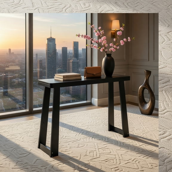 Demi Bonn 43 Inch Solid Rubberwood Narrow Console Table, Thick Top Sturdy Base Entryway Table for Hallway, Living Room & Bedroom, Black