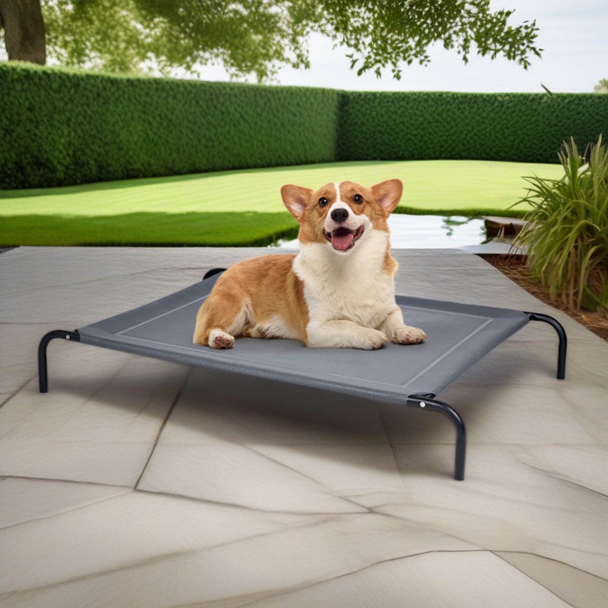 Kadyn 43" Indoor Elevated Dog Bed with Metal Frame, Original Outdoor Cooling Camping Pet Beds Dog Cot Mat, Gray