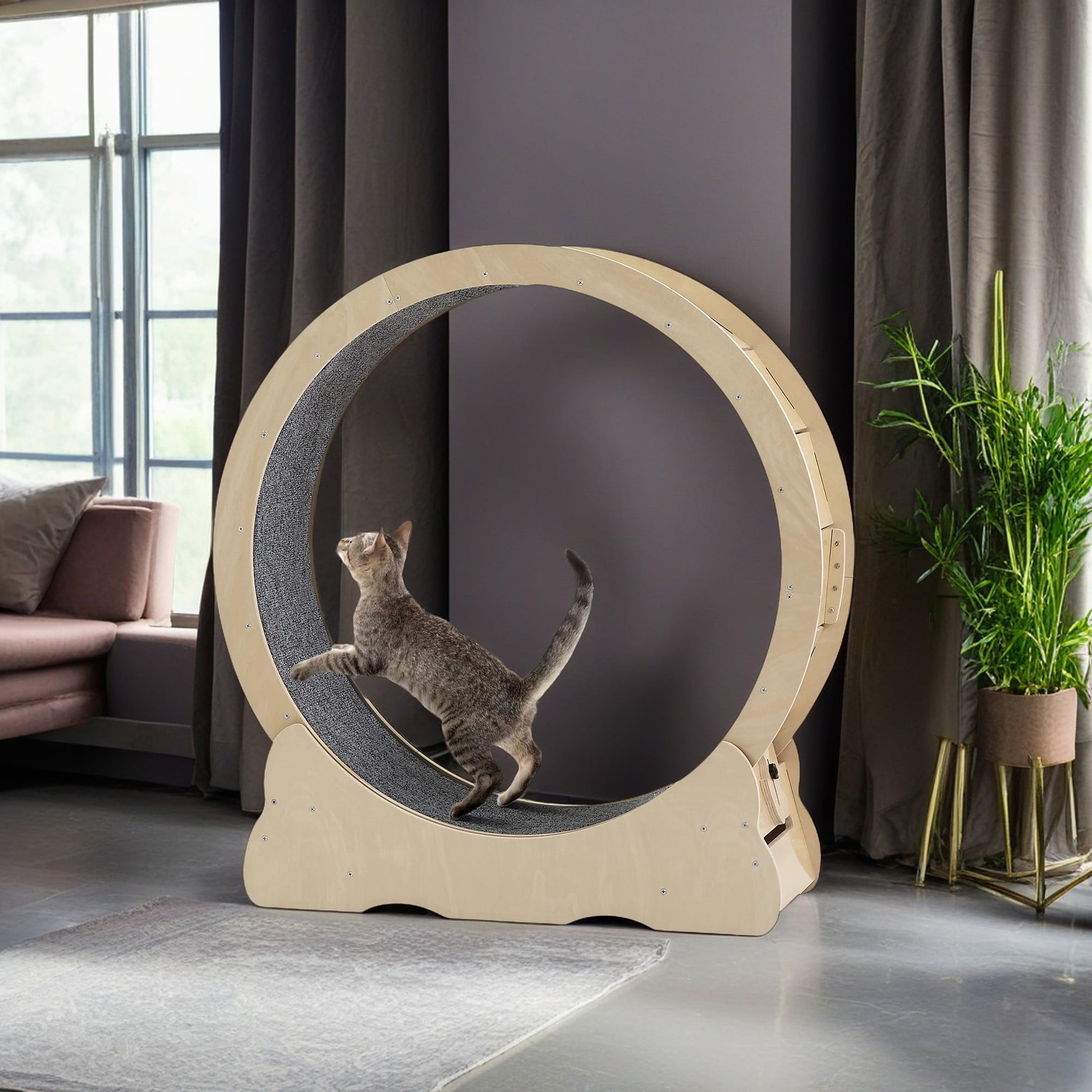 Kadyn 43" Large Cat Exercise Wheel, Cat Running Stylish Treadmill for Indoor Cats, Cat Toys Sturdy Quiet Lightweight, Beige