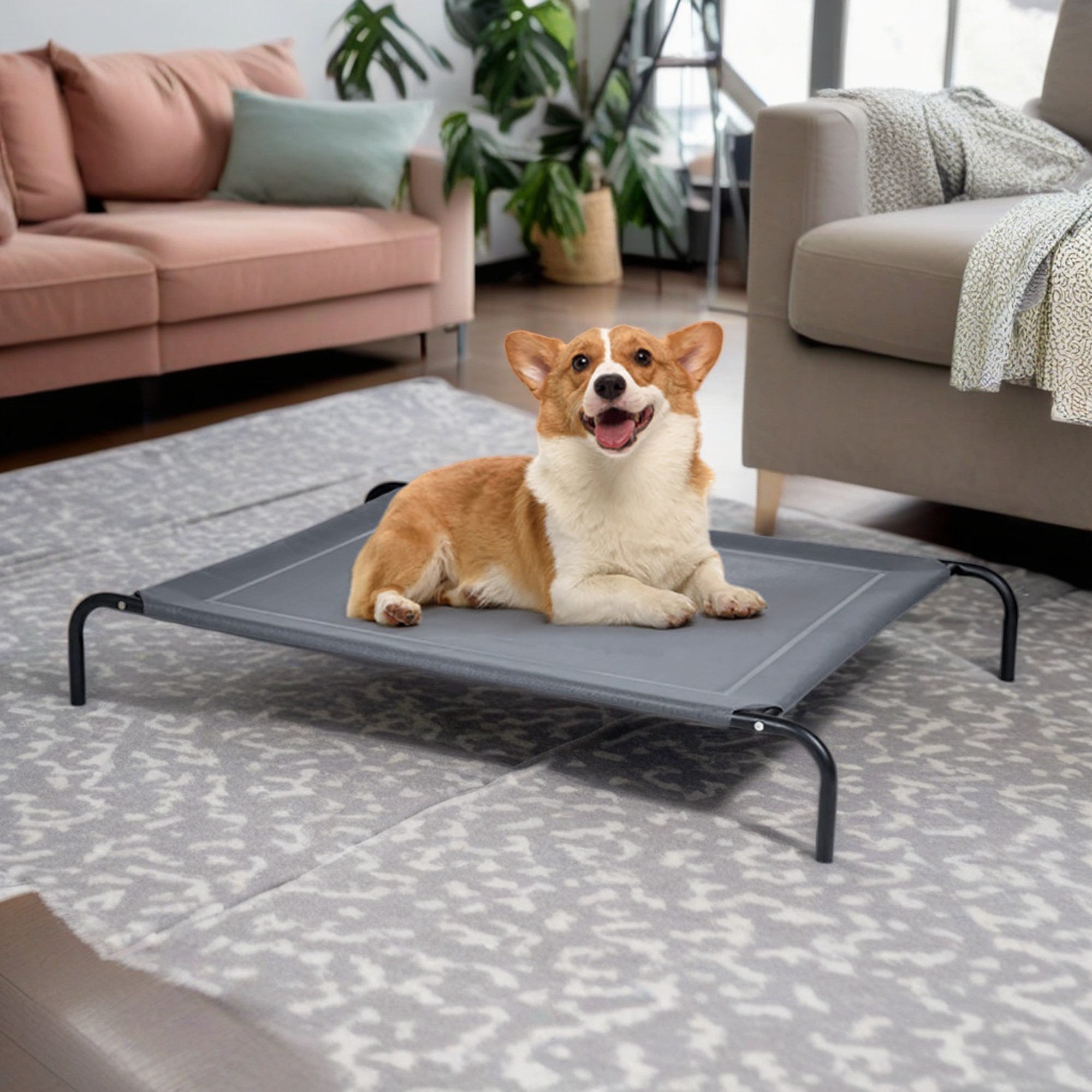 Kadyn 43" Large Steel Frame Elevated Dog Bed, Outdoor Original Camping Pet Bed Cot Mat, Gray