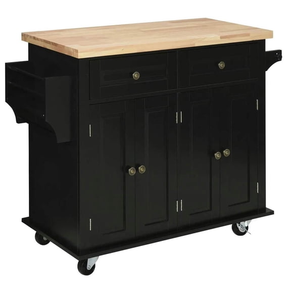 Demi Bonn 43" Modern Rolling Kitchen Cart with Spice Rack, Mobile Island for Kitchen, Easy Storage, Space-Saving Design, Black