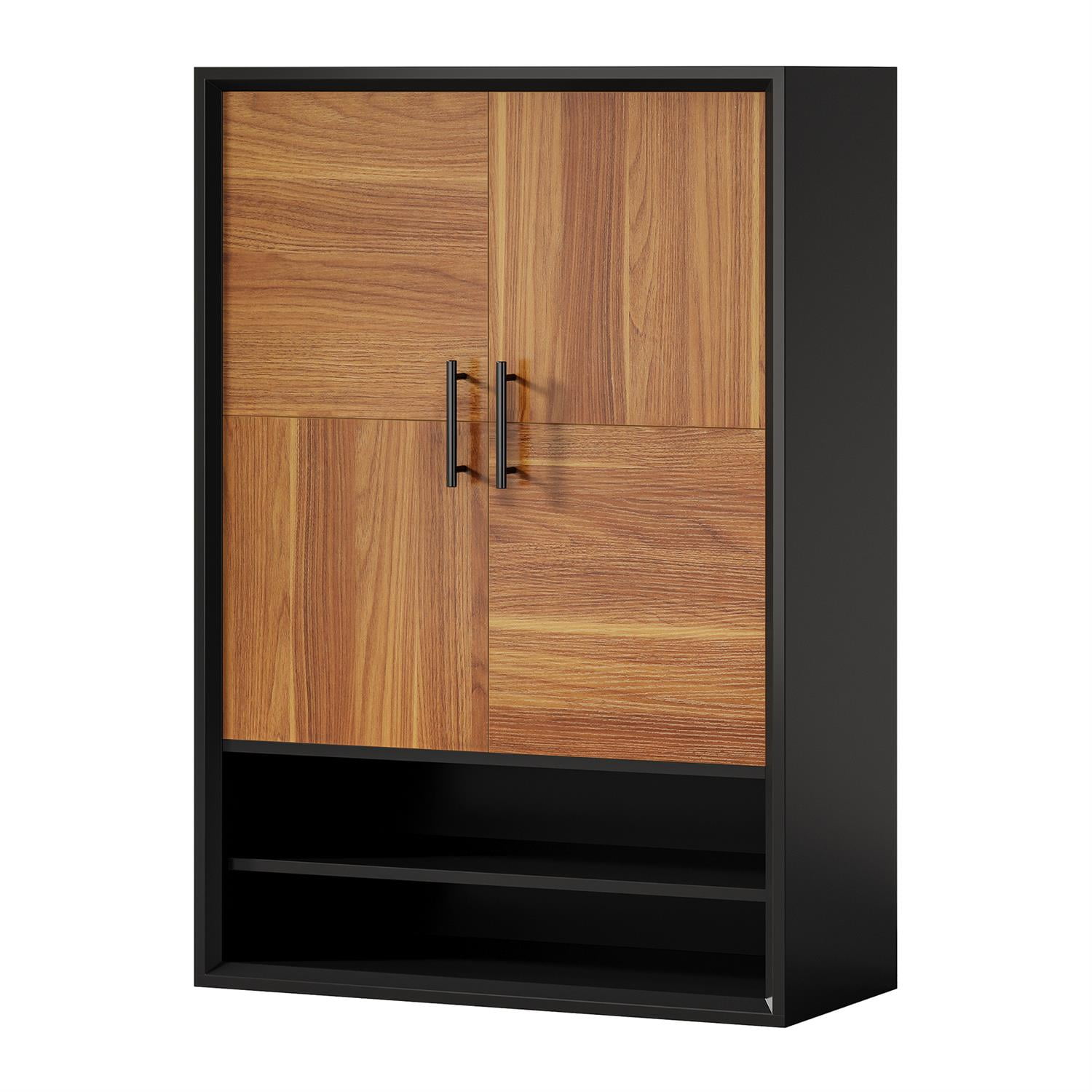 Demi Bonn 43" Modern Wooden Shoe Cabinet, 2-Door Entryway Storage, Open Shelf Organizer, Space-Saving Entryway Solution, Brown