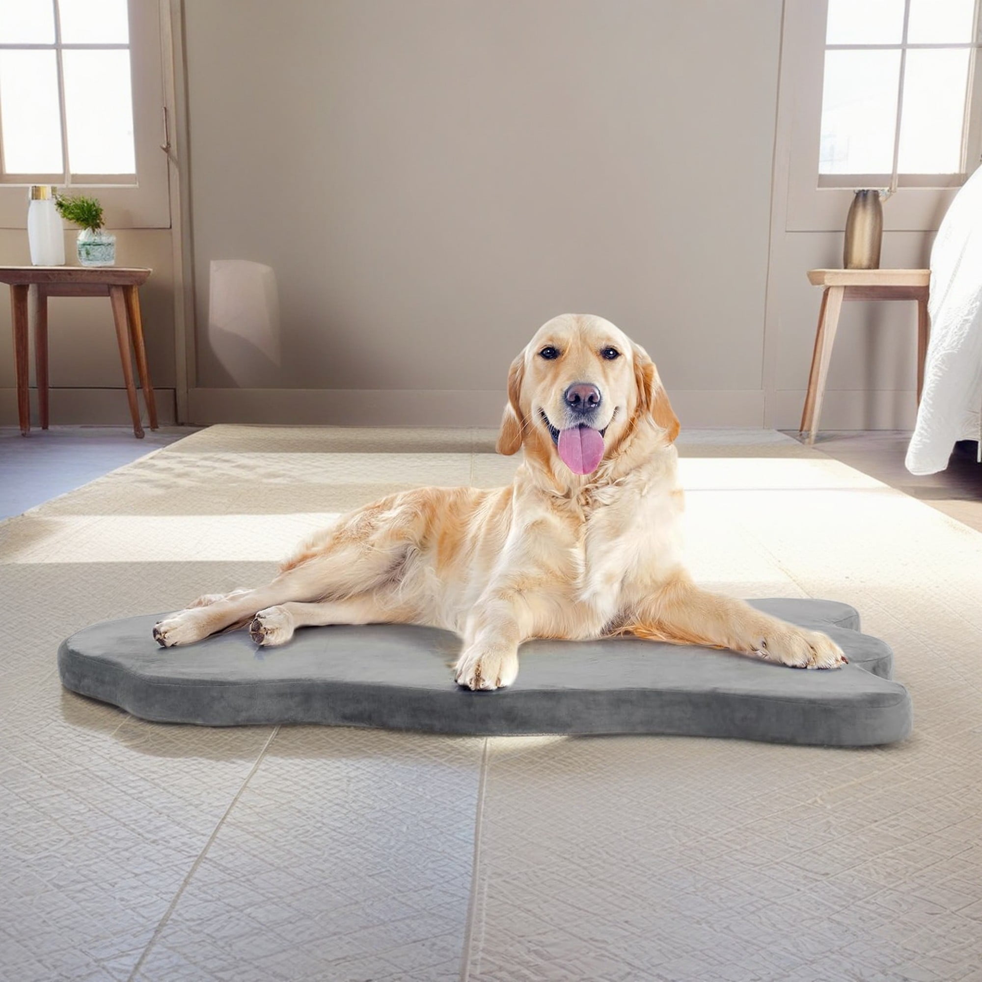 resenkos 43" Orthopedic Dog Bed with Memory Foam Support for Large Breed Dogs, 3" Thick Pet Bed with Removable Cover, Gray