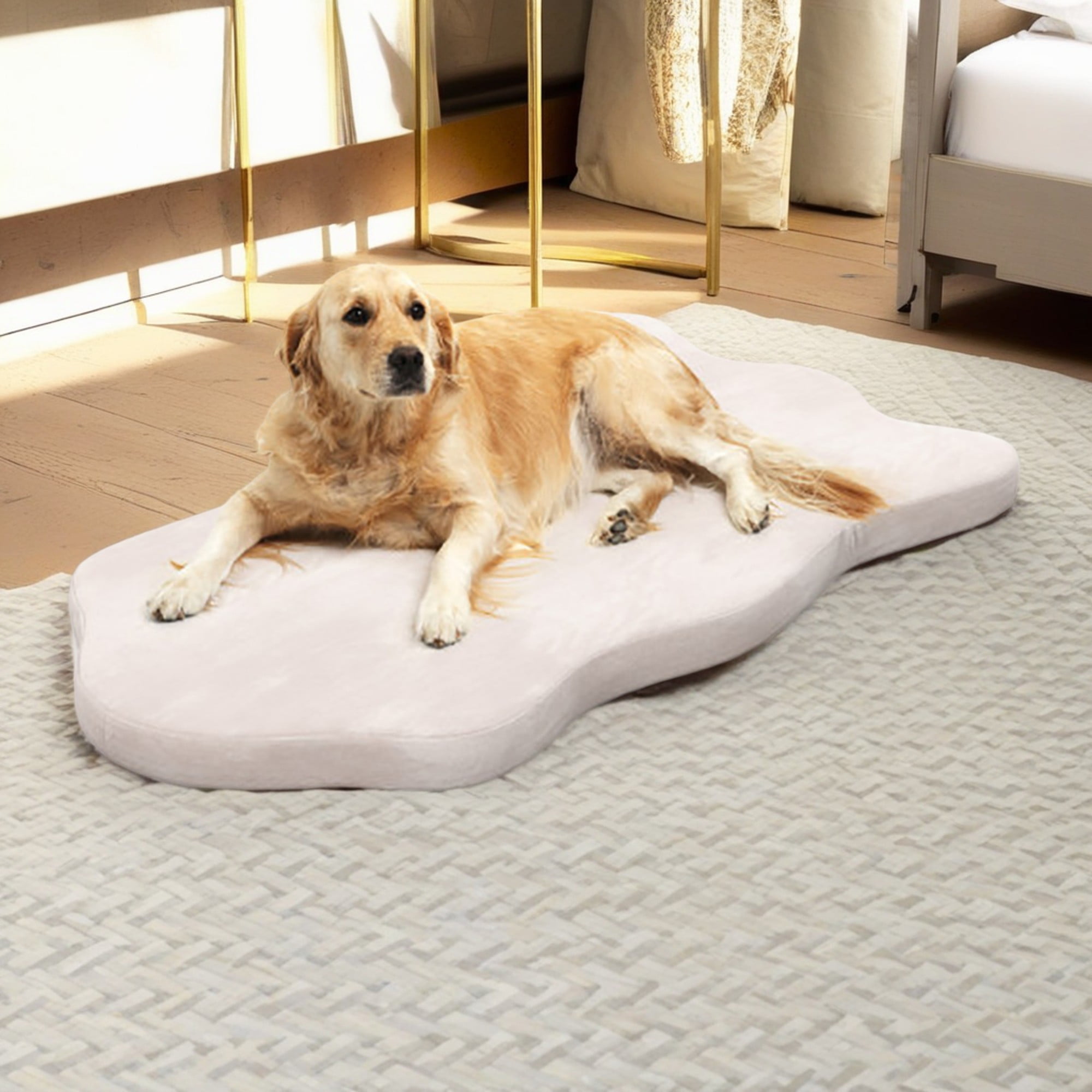 Kadyn 43" Orthopedic Dog Bed with Memory Foam Support for Large Dogs, 3" Thick Memory Foam Pet Bed with Removable Cover, Beige