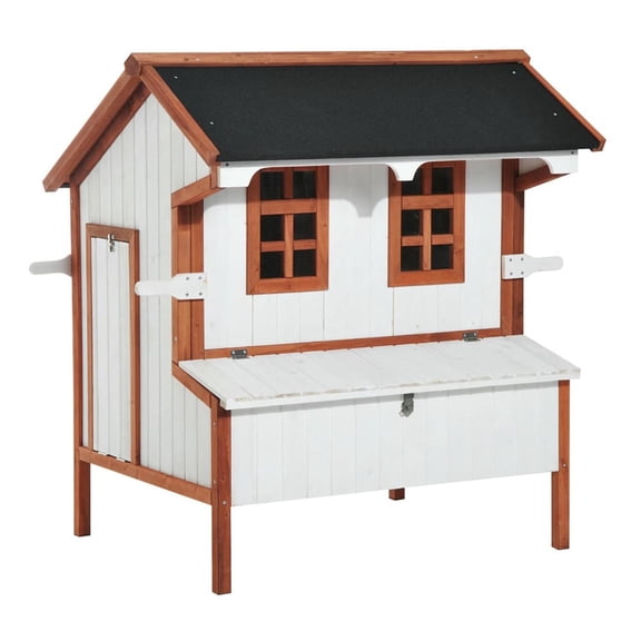 Demi Bonn 43" Wooden Chicken Coop with Nesting Box, Handles, Pull-out Tray, Outdoor Hen House for 2-4 Chickens, Large Rabbit Hutch, White