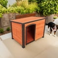 thumbnail image 1 of Demi Bonn 44.5" Outdoor Wood Dog House for Medium Dogs with Raised Feet, Removable Floor Weatherproof Pet Cat House, Solid Wood Roof, Orange, 1 of 7