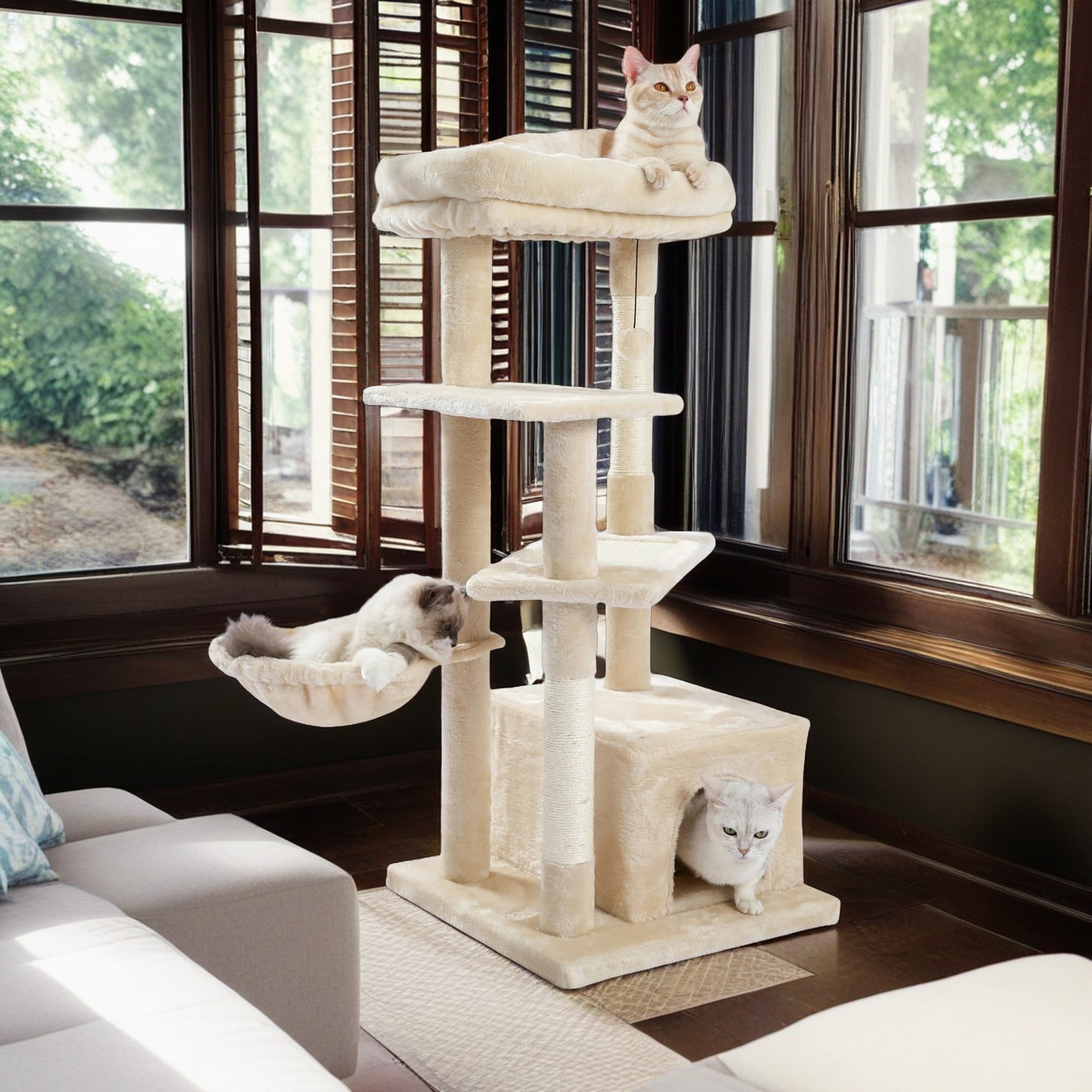 resenkos 44" Cat Tree Tower for Indoor Cats, Cat Condo Dangling Ball Cat Furniture Activity Center Play House, Beige