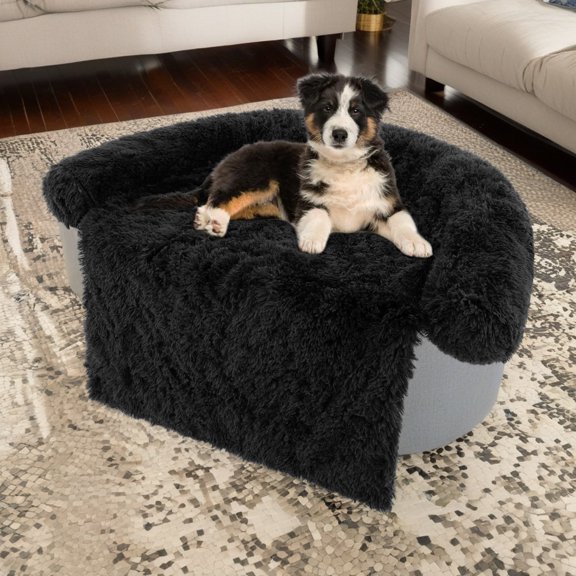 Demi Bonn 44" Dog Bed for Couch, Calming Dog Beds for Large Dogs, Fluffy Plush Bed for Pets, Anti Anxiety Dog Bed with Removable Cover, Black-M