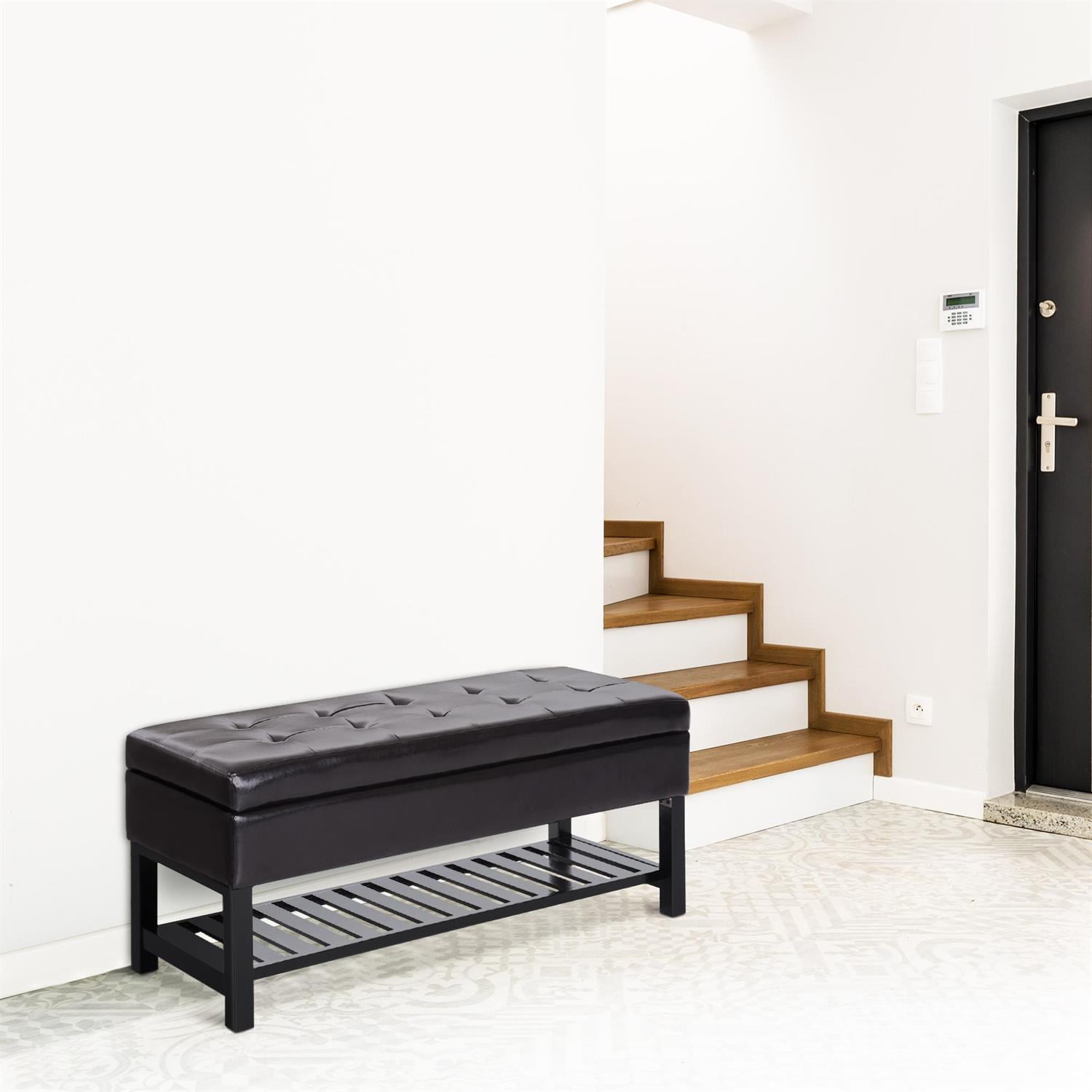 Demi Bonn 44" Faux Leather Ottoman Storage Bench with Shoe Rack, Comfortable Seating & Storage for Home & Office, Spacious Storage, Brown