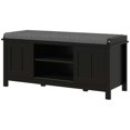 thumbnail image 1 of Demi Bonn 44" Modern Storage Ottoman Bench, Entryway Bench with Pillow, 2-Sided Doors, 10 Pairs Capacity for Home Organization, Black, 1 of 11