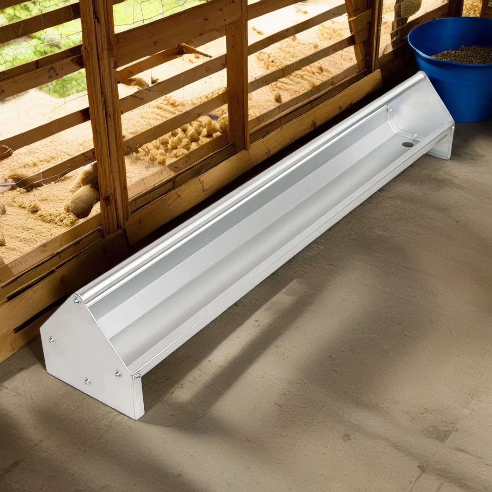 Kadyn 45" 2-in-1 Galvanized Steel Chicken Feeder with Adjustable Distance, Wall Mount Hay and Grain Feeder, Suitable for Sheep, Bantams, Poultry, Pheasants, Silver