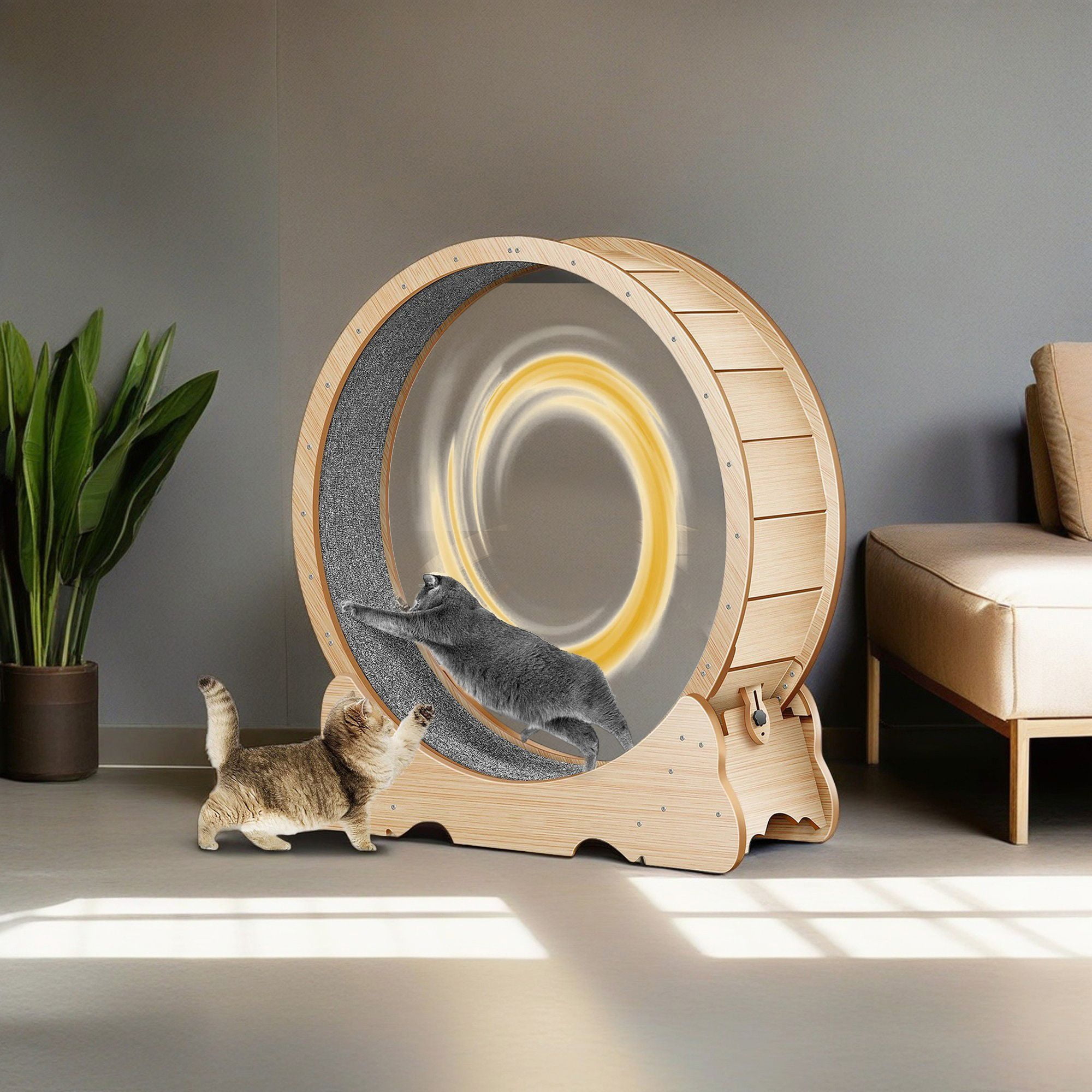 Kadyn 45" Cat Exercise Wheel for Indoor Cats, Large Cat Running Wheels, Cat Treadmill Wheel with Locking Mechanism for Cat's Healthy, Beige