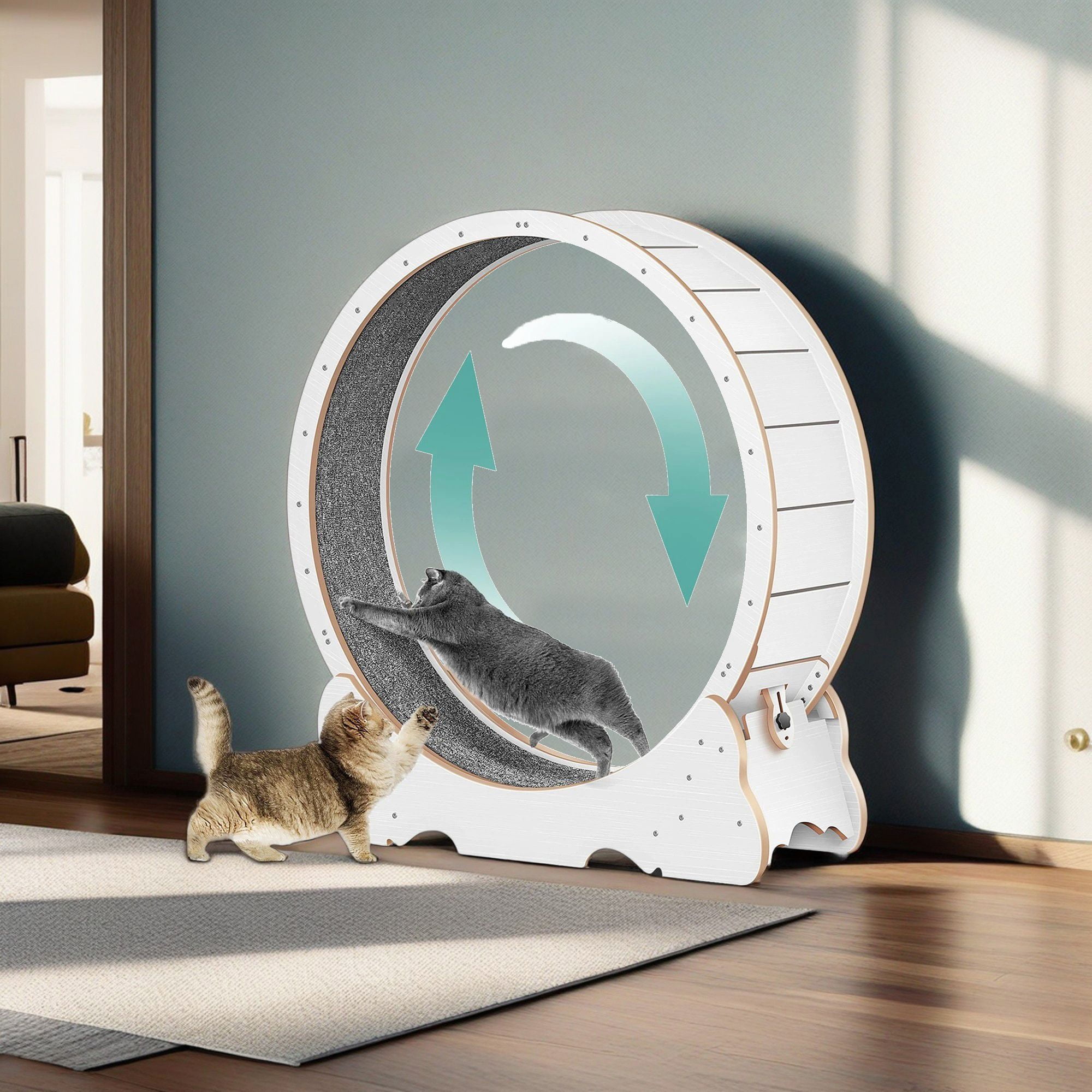 Kadyn 45" Cat Exercise Wheel for Indoor Cats, Large Cat Running Wheels, Cat Treadmill Wheel with Locking Mechanism for Cat's Healthy, White