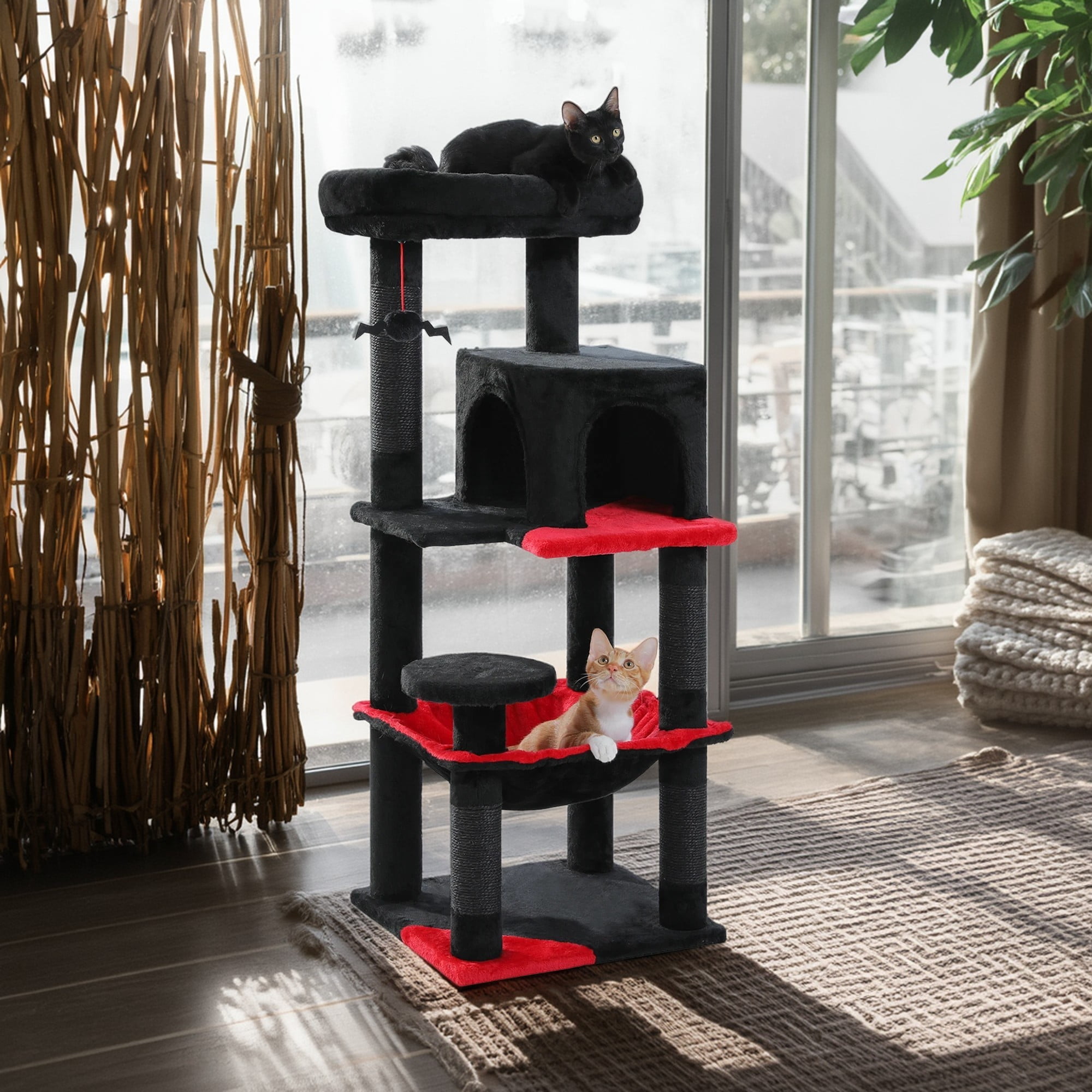 resenkos 45" Cat Tree Tower for Indoor Cats, 5-Level Cat Condo for Large Cats with Large Hammock, Big Top Perch and 4 Sisal Covered Scratching Pos, Black