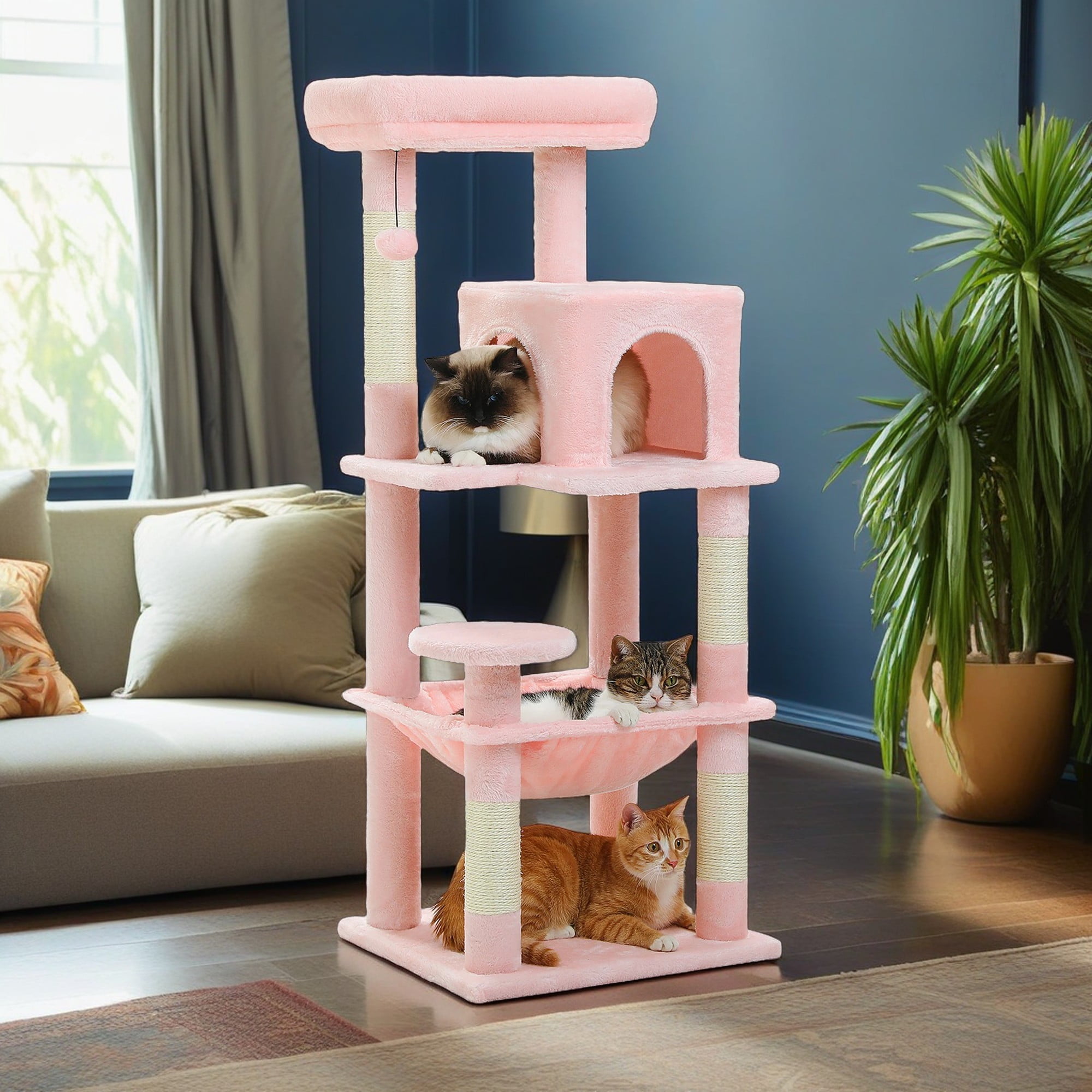 Kadyn 45" Cat Tree Tower for Indoor Cats, 5-Level Cat Condo for Large Cats with Large Hammock, Big Top Perch and 4 Sisal Covered Scratching Pos, Green