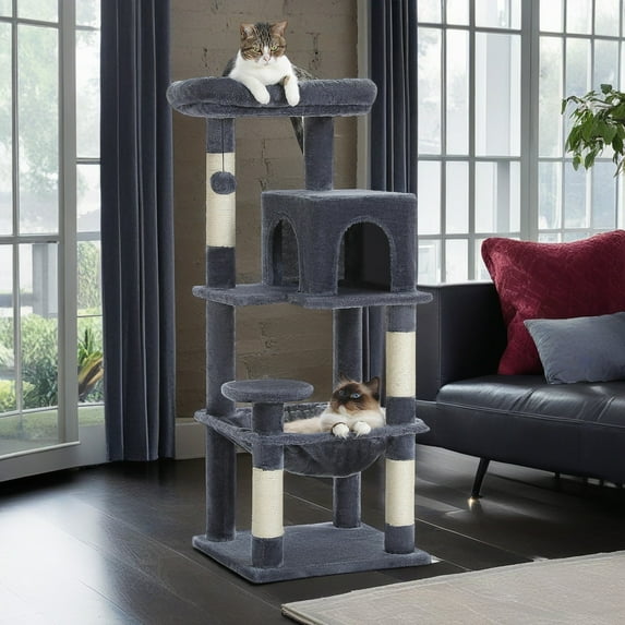 Demi Bonn 45" Cat Tree Tower for Indoor Cats, 5-Level Cat Condo for Large Cats with Large Hammock, Big Top Perch and 4 Sisal Covered Scratching Pos, Green