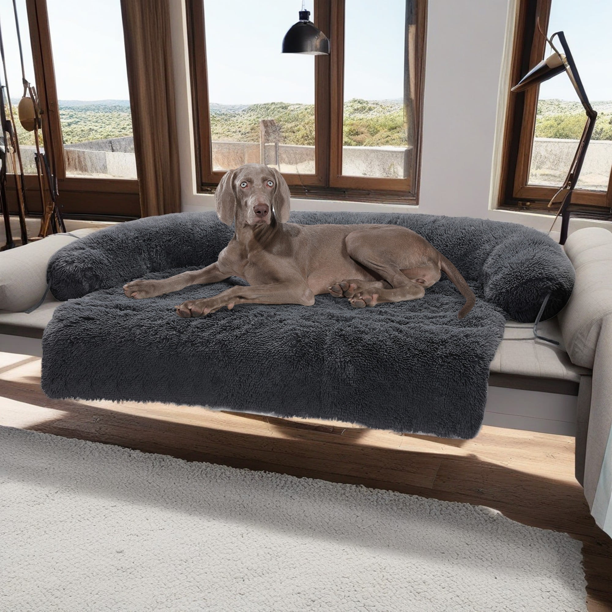 resenkos 45" Dog Bed for Couch, Calming Dog Beds for Large Dogs, Fluffy Plush Bed for Pets, Anti Anxiety Dog Bed with Removable Cover, Black