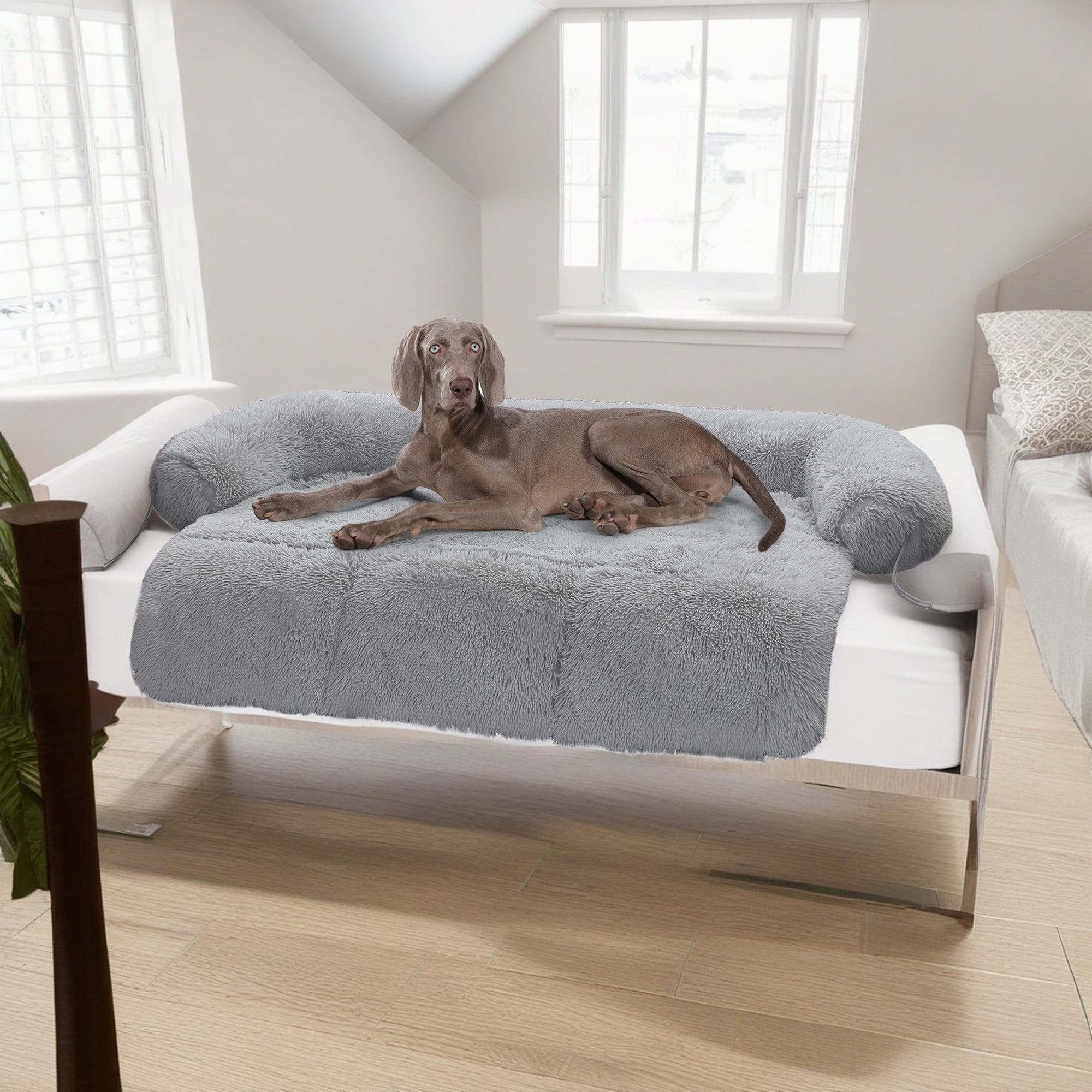Kadyn 45" Dog Bed for Couch, Calming Dog Beds for Large Dogs, Fluffy Plush Bed for Pets, Anti Anxiety Dog Bed with Removable Cover, Gray