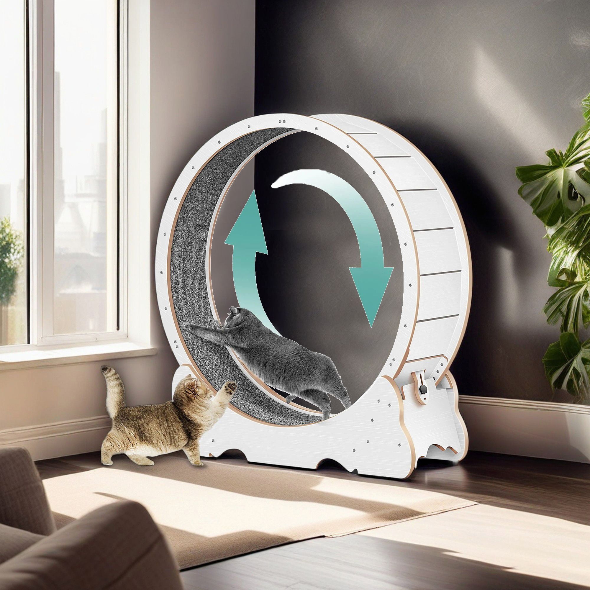 Kadyn 45" Large Cat Treadmill, Cat Exercise Treadmill with Carpeted Runway, Running Wheels For Indoor Cats, Cat Hamster Treadmill Wheel, Cat Gifts, White