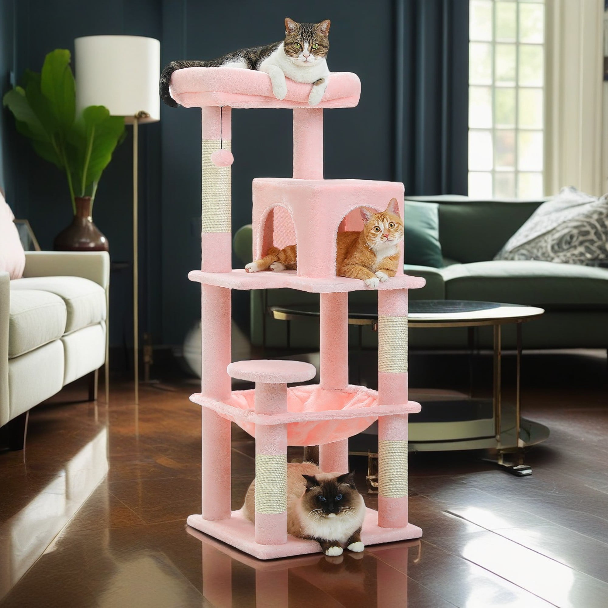 resenkos 45" Modern Cat Tree House, Cat Condo for Indoor Cats, Activity Center Cat Scratching Tower for Kittens Toy, Green