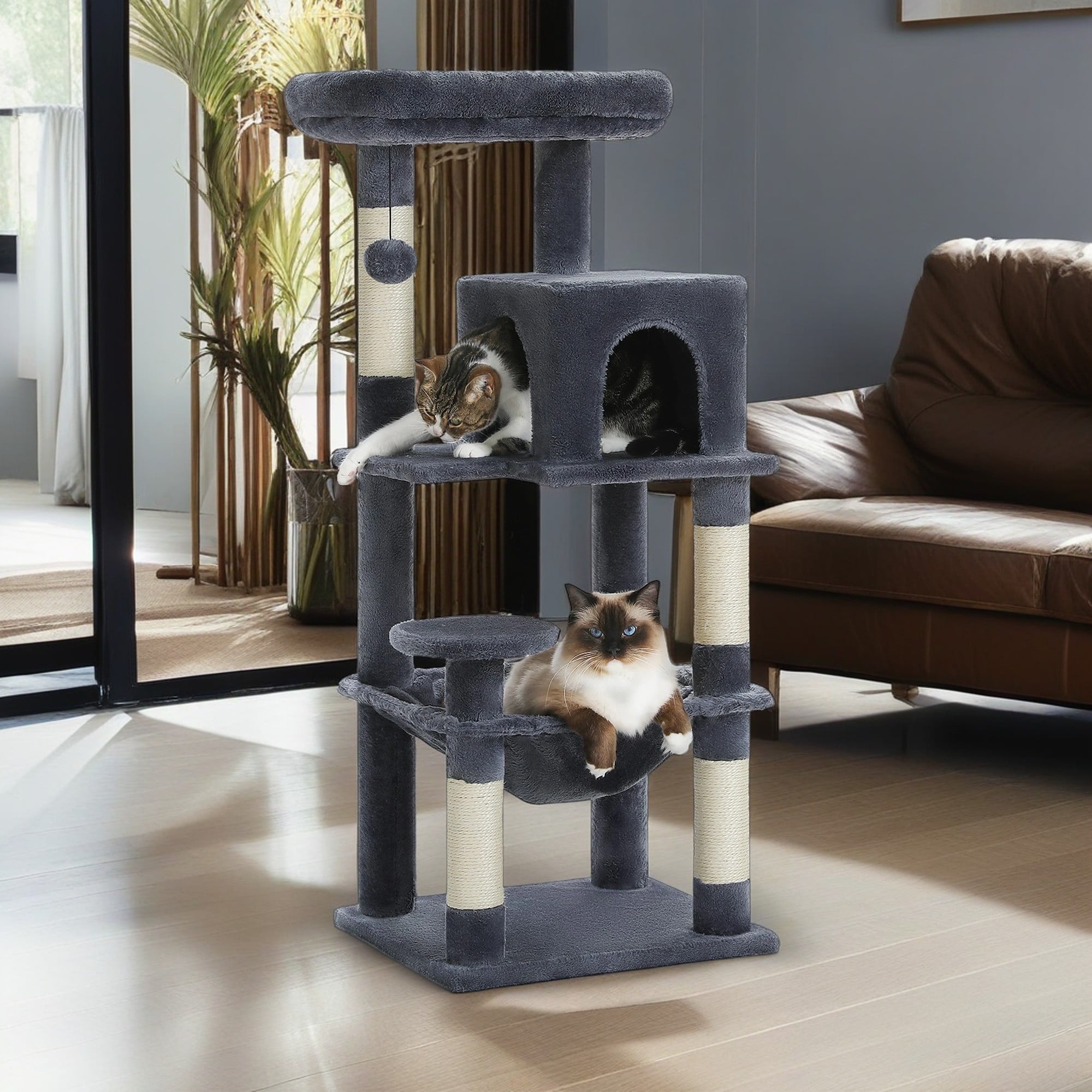 resenkos 45" Modern Cat Tree House, Cat Condo for Indoor Cats, Activity Center Cat Scratching Tower for Kittens Toy, Dark Gray