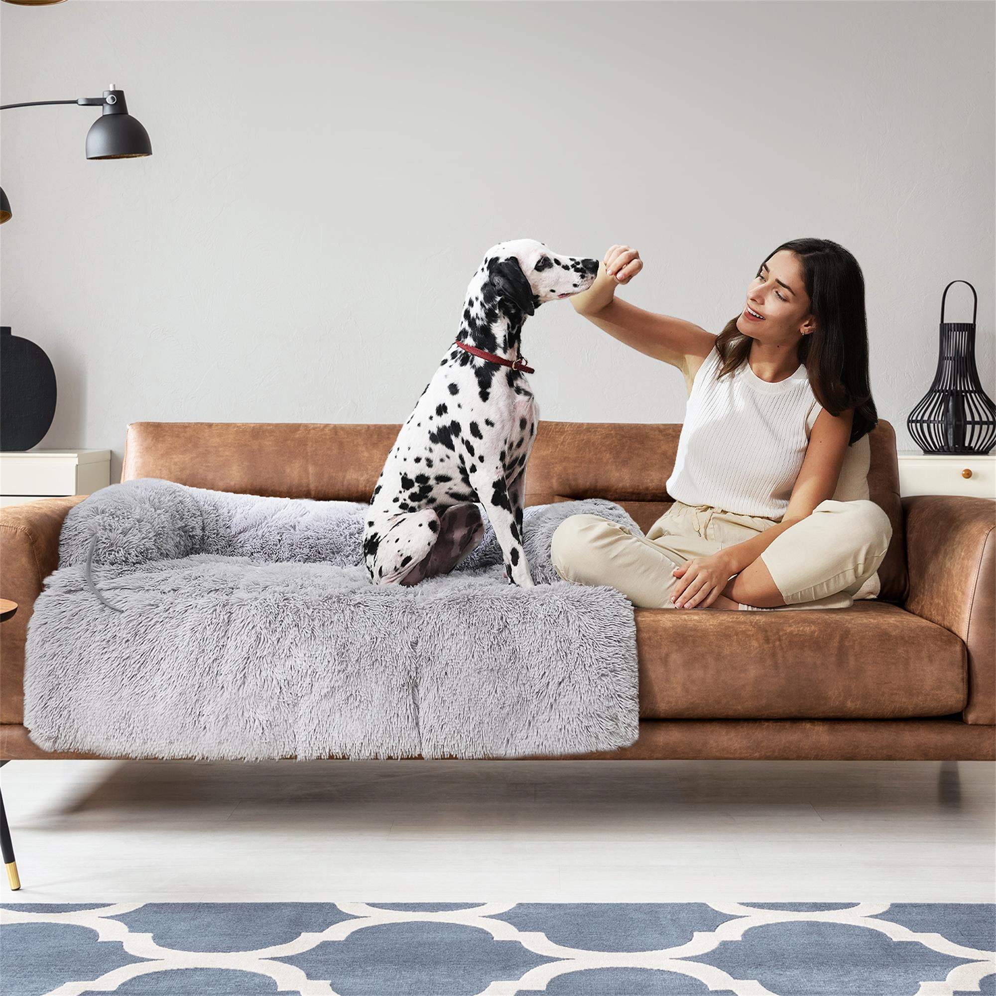 Kadyn 45" Plush Long Fur Dog Couch Bed, Dog Bed Mats with Anti-Slip Bottom, Washable Removable Couch Cover, Perfect for Medium and Large Dogs Cats, Gray Kadyn 45" Plush Long Fur Dog Couch Bed, Dog Bed Mats with Anti-Slip Bottom, Washable Removable Couch Cover, Perfect for Medium and Large Dogs Cats, Gray