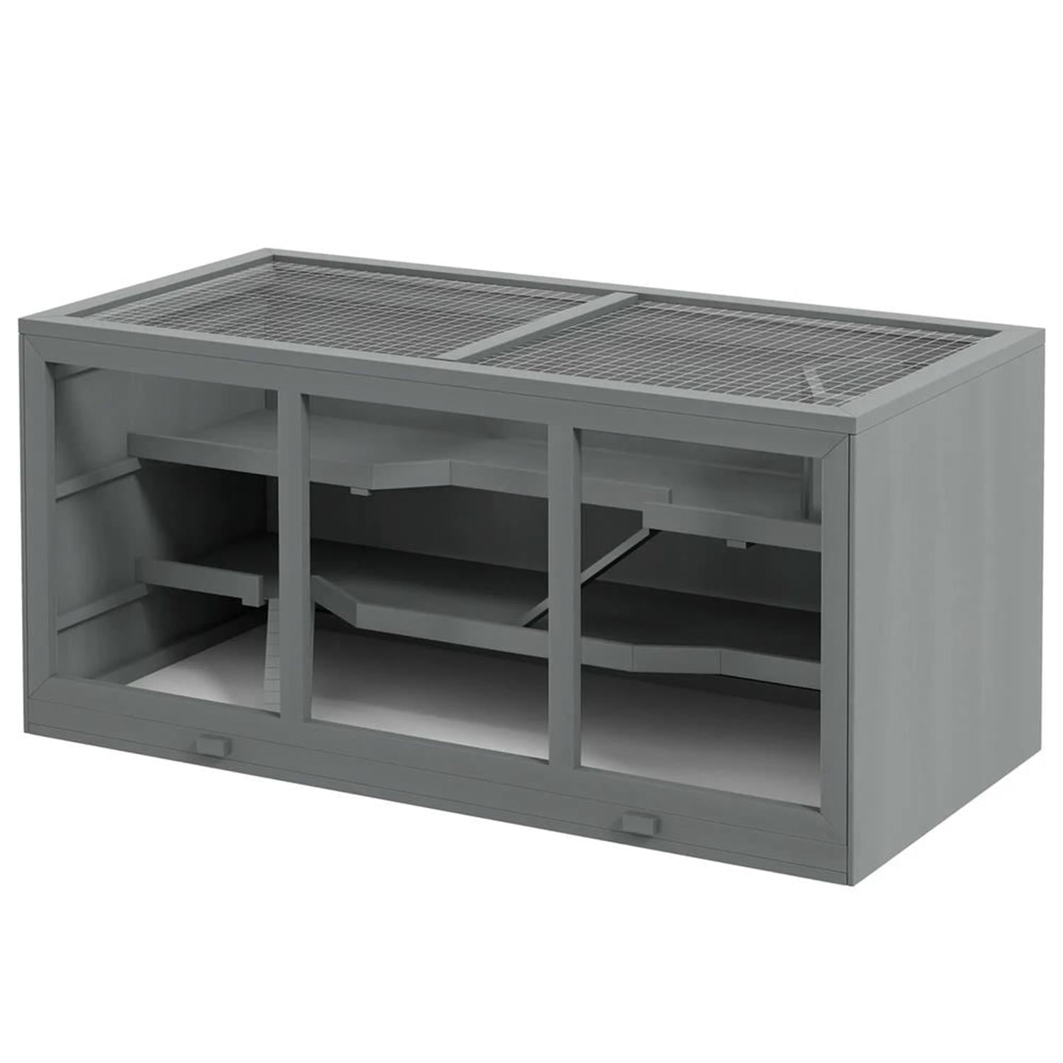 Kadyn 45" Wooden Hamster Cage with Opening Roof, Hut, Ramps, Large Small Animal Habitats for Guinea Pig Cages, Gray