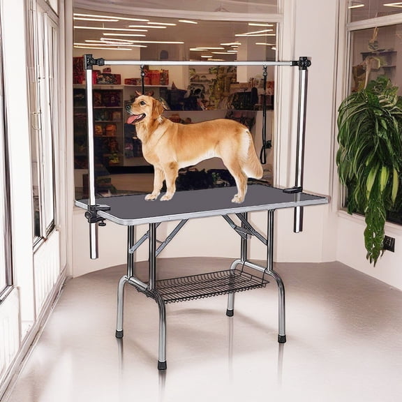 Demi Bonn 46" Dog Pet Grooming Table, Adjustable Arm Foldable Non-Slip Top, Rust-Proof, Waterproof, Warp-Free Trimming Table for Pets, Black