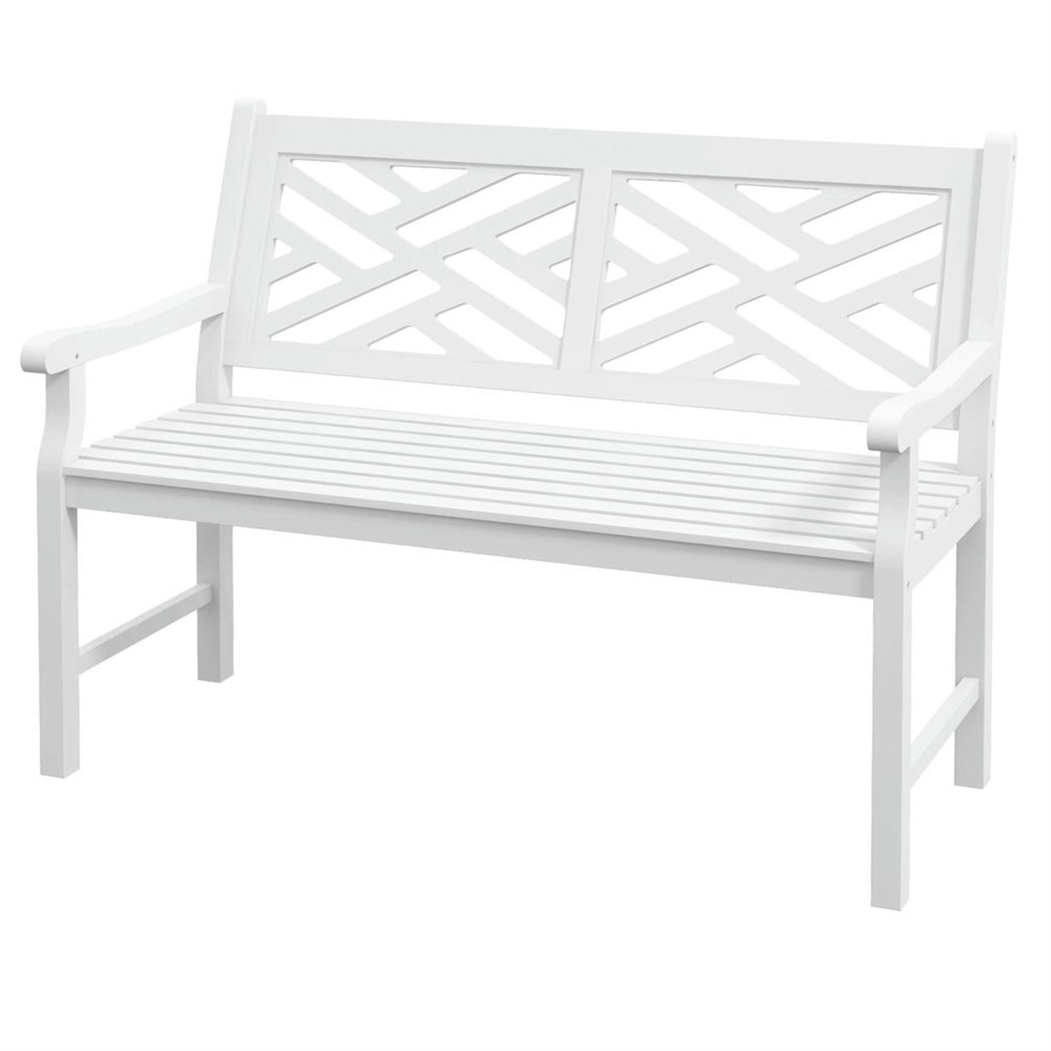 Demi Bonn 46" Large Outdoor Bench with Wooden Slatted Frame, Durable Garden Bench for Patio, Deck, White