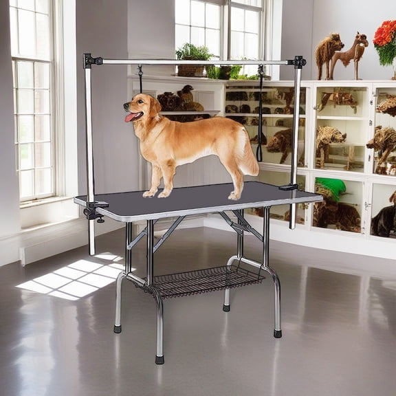 Demi Bonn 46" Pet Grooming Table for Large Dogs Adjustable Height Portable Trimming Table Drying Table w/Arm/Noose/Mesh Tray, Black