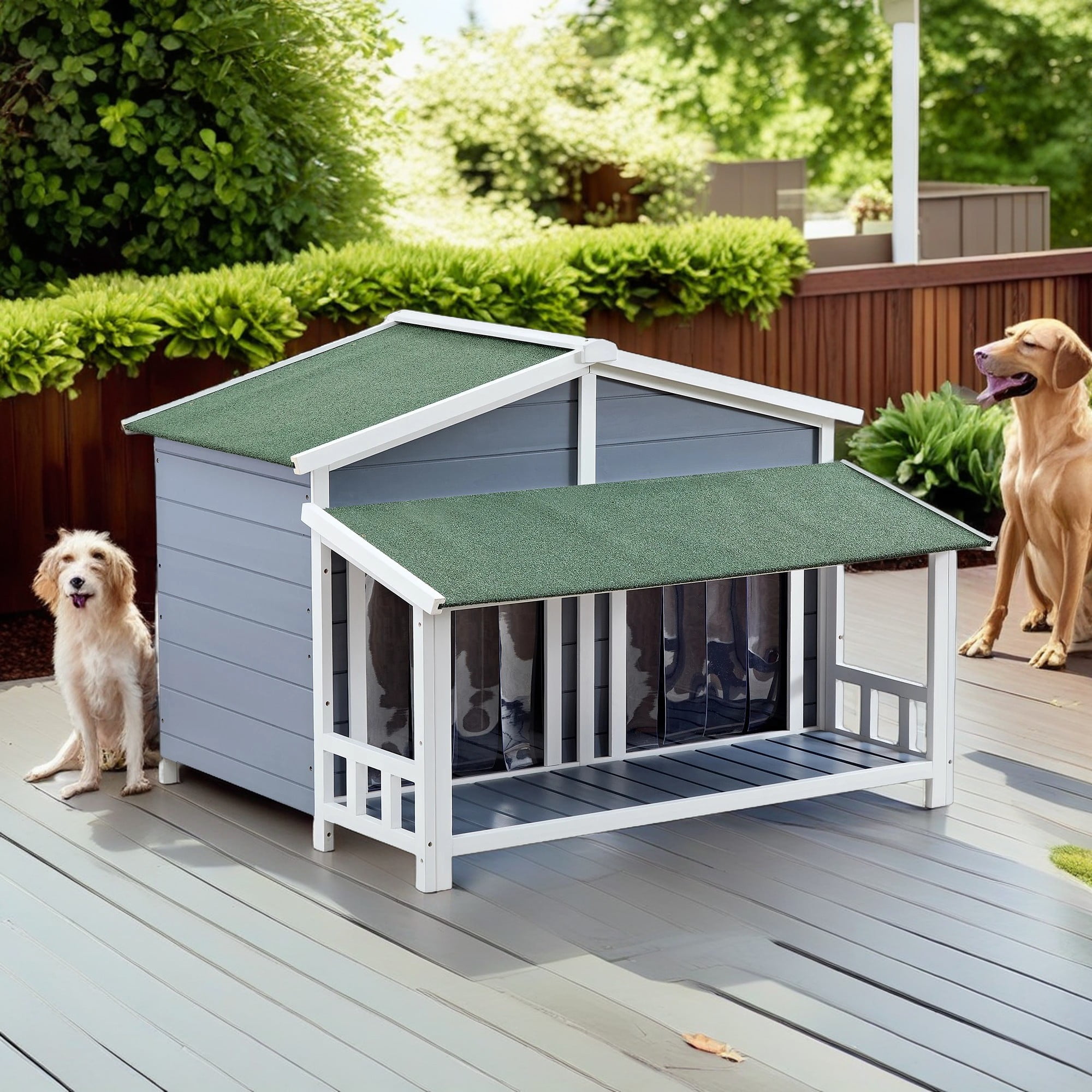 Demi Bonn 46" Wooden Dog House for Indoor Dogs, Outdoor Waterproof Dog