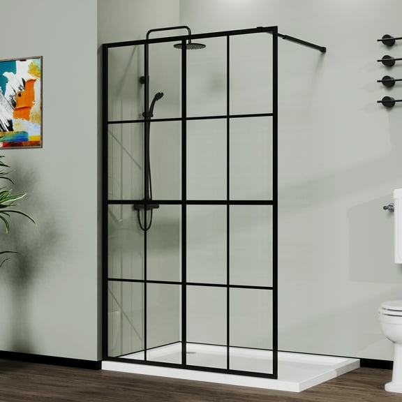 Demi Bonn 46" x 72" Shower Screen Door, Stylish Walk-In Wet Room Divider, Clear Tempered Glass Shower Door, Black