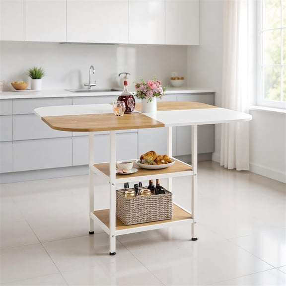 Demi Bonn 47.5 Inch Modern Square Dining Table with Mix-colored Tabletop, Large Kitchen Table for Dining Room Living Room Office, Storage Shelf & Adjustable Feet, Natural