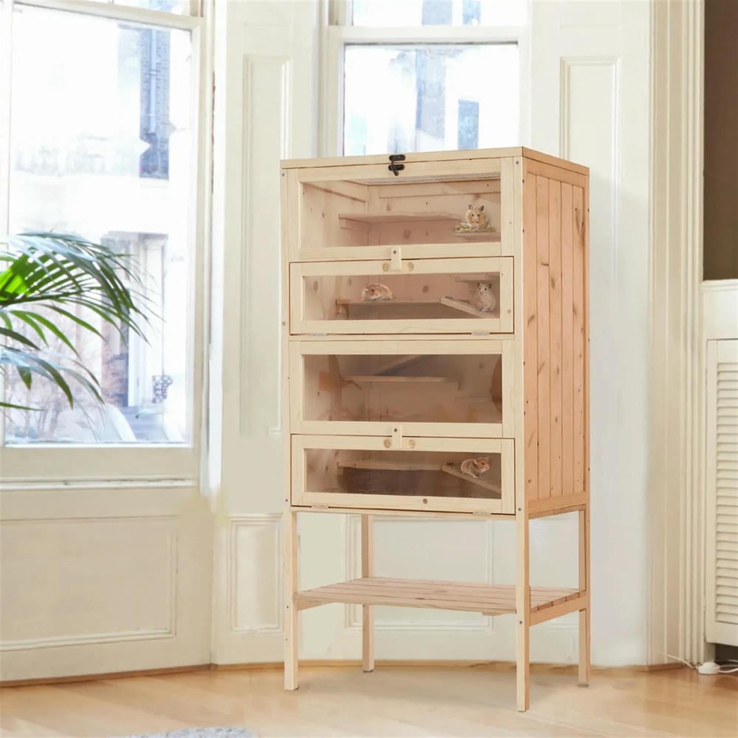 resenkos 47" 5-Tier Wooden Hamster Cage with Openable Top, Front Door and Storage Shelf, Large Small Animal Habitats for Guinea Pig Cages, Beige