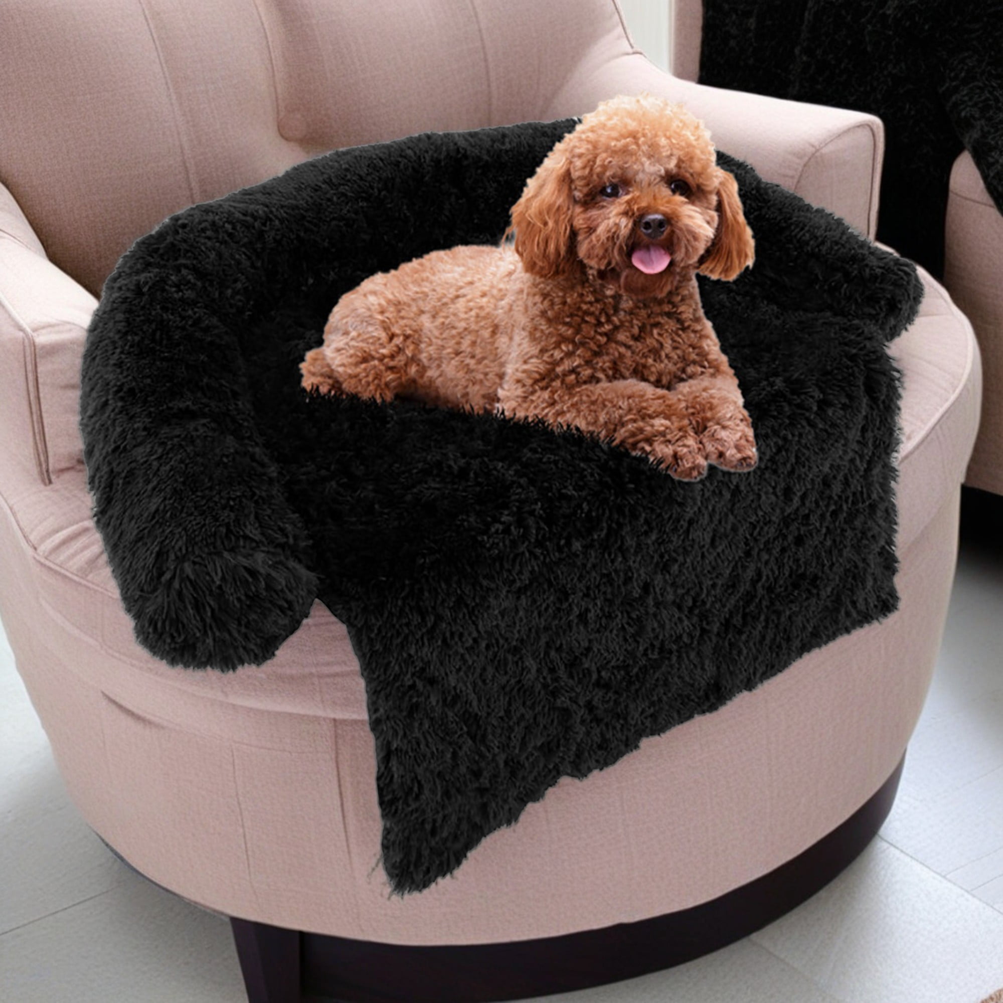 resenkos 47" Dog Bed for Couch, Calming Dog Beds for Large Dogs, Fluffy Plush Bed for Pets, Anti Anxiety Dog Bed with Removable Cover, Black-L